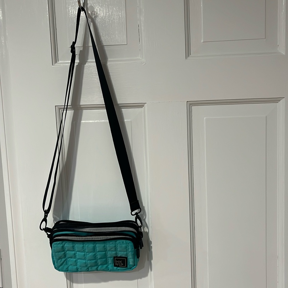 Teal Quilted Crossbody Bag with Adjustable Black Strap
